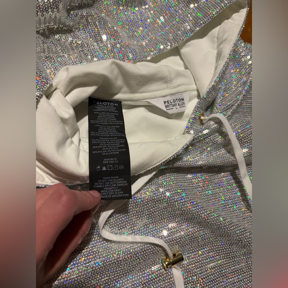 NWOT Peloton x Brittany Allen Silver Sequin Cropped Hoodie - Picture 4 of 5